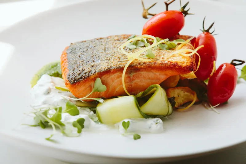 Pan-seared salmon with cherry tomatoes