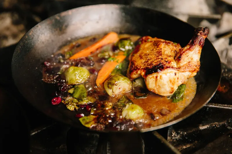 Pan-roasted chicken with Brussels sprouts